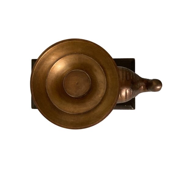 Bronze Painted Elephant Candle Holder Statue On Wooden Base Accent Piece - Picture 5 of 8